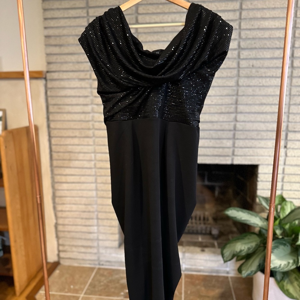 SHOWSTOPPER 💫 ATOM LABEL shimmering carbon jersey dress black sparkle NWOT - Picture 11 of 13